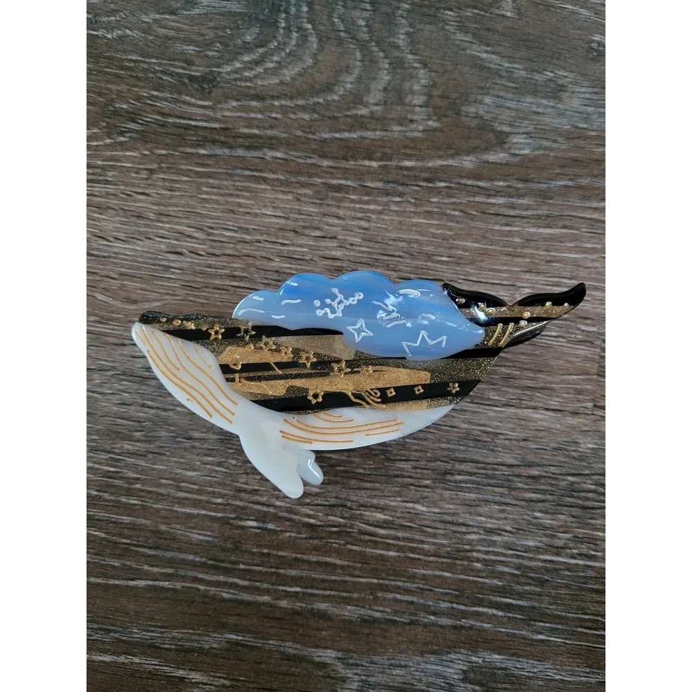 Celestial Whale Hair Claw Clip Blue Gold Glitter Star Constellation Accessory #2